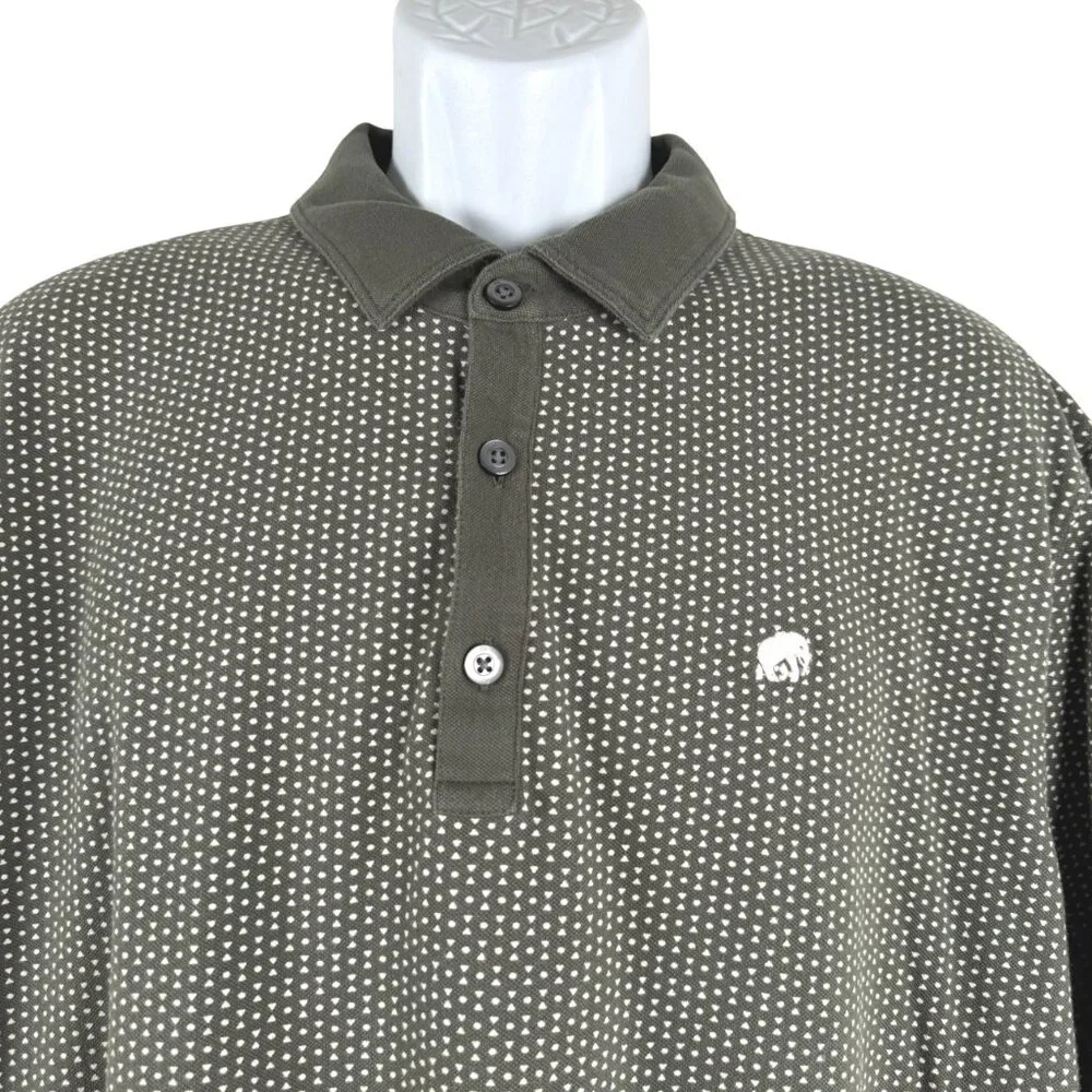 Banana Republic Polo Shirt 2XLT Short Sleeve Olive‎ Green White Printed TP-3631
